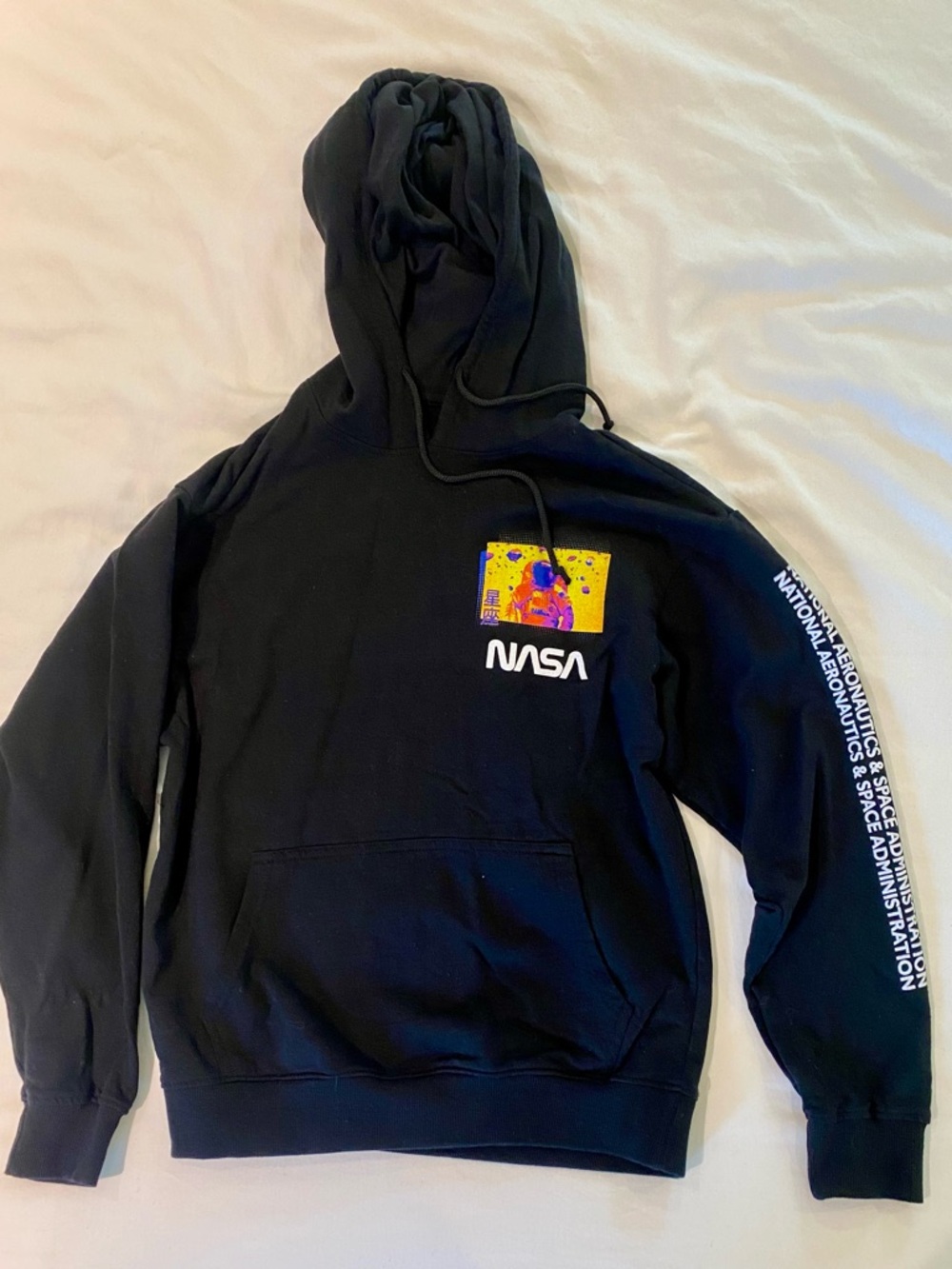 NASA Black Graphic Pullover Hoodie with Color Block Chest Art